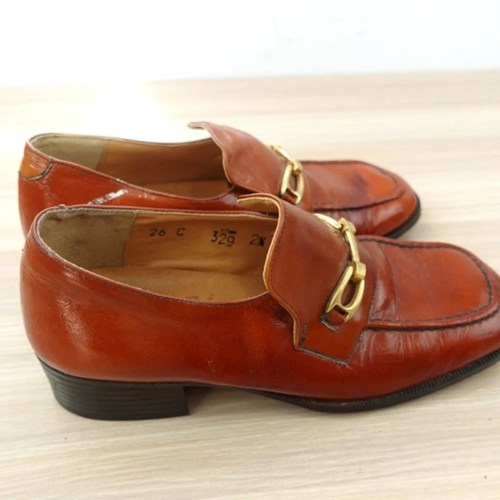 VINTAGE Italian Shoes Kids 35 2.5 Bourbon Brown Leather Horsebit Loafer‎ Formal